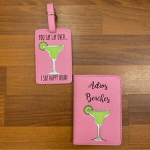 Pink Faux Leather Margarita Print Luggage Tag & Passport Cover Set